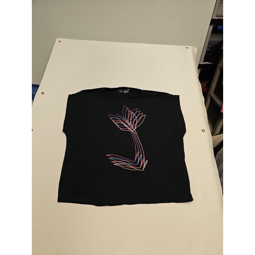 Jockey Womens Black Abstract Floral Graphic Tee Shirt Size 2XL Boxy Short Sleeve